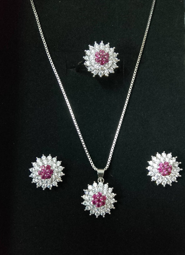 Ruby Bloom Floral Necklace Set Premium Party Wear - Hina Jewellery
