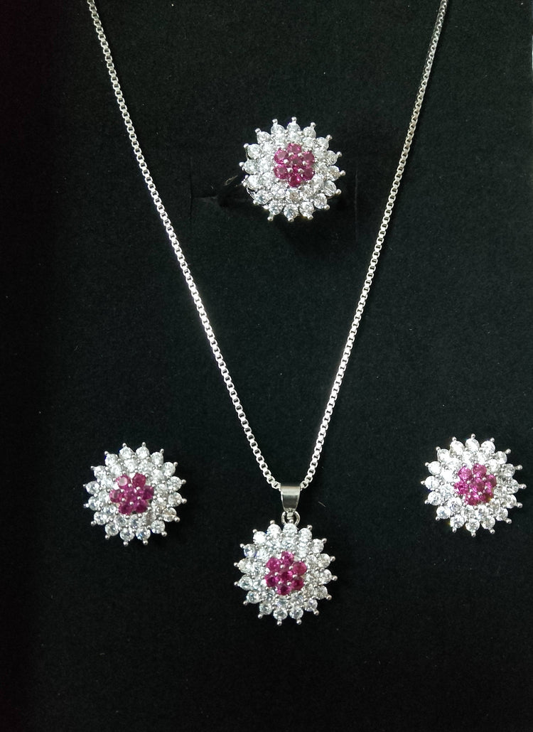 Ruby Bloom Floral Necklace Set Premium Party Wear - Hina Jewellery