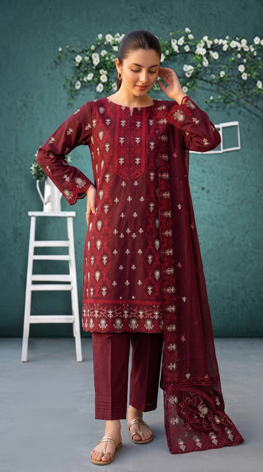 Premium Cotton Embroided 3 Pc Unstitched -  Saleem Sons