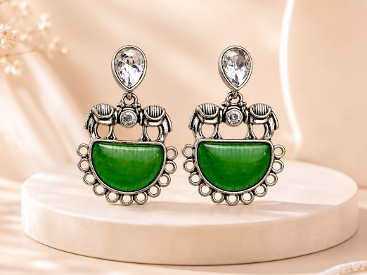 Emerald Glow Statement Earrings - Zaroon