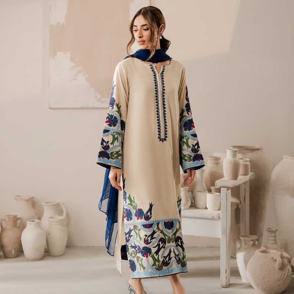 CREAM Alishba Emb 3 Pcs - Urban Haya