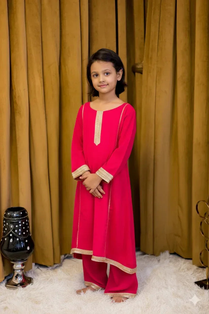 Magenta Georgette 3 Piece Suit - Shadeforteen